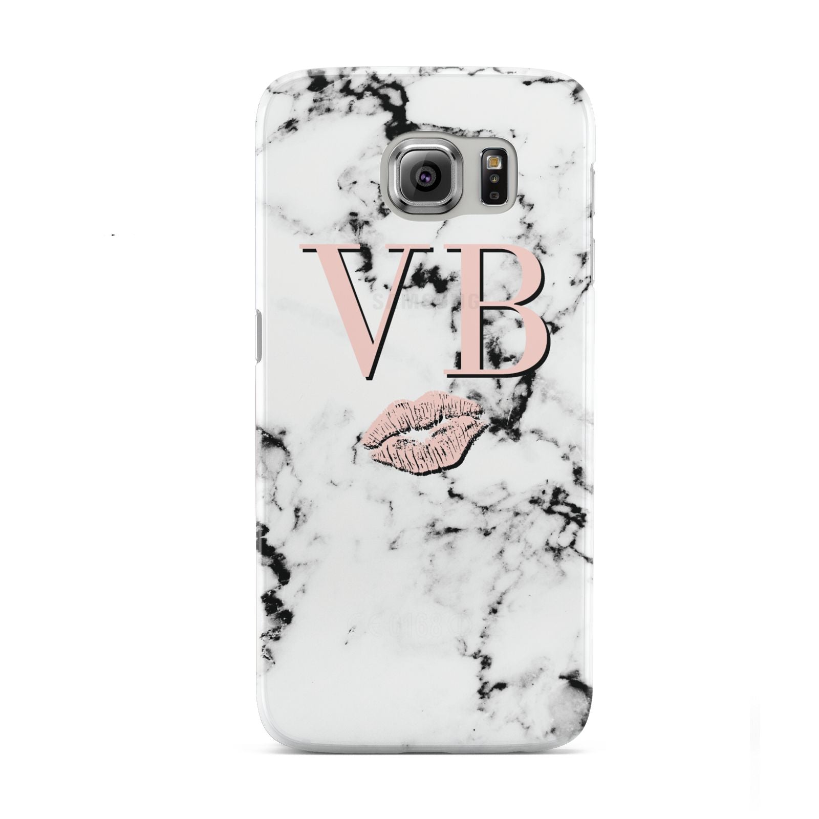 Personalised Coral Initials Lips Marble Samsung Galaxy S6 Case