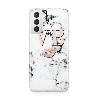 Personalised Coral Initials Lips Marble Samsung S21 Case