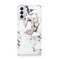 Personalised Coral Initials Lips Marble Samsung S21 Plus Case
