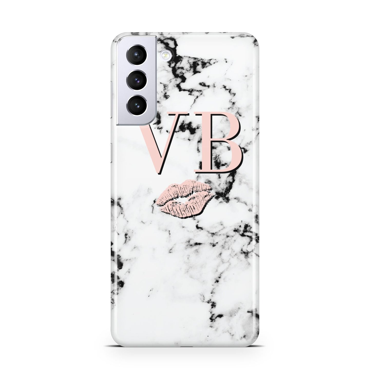 Personalised Coral Initials Lips Marble Samsung S21 Plus Phone Case