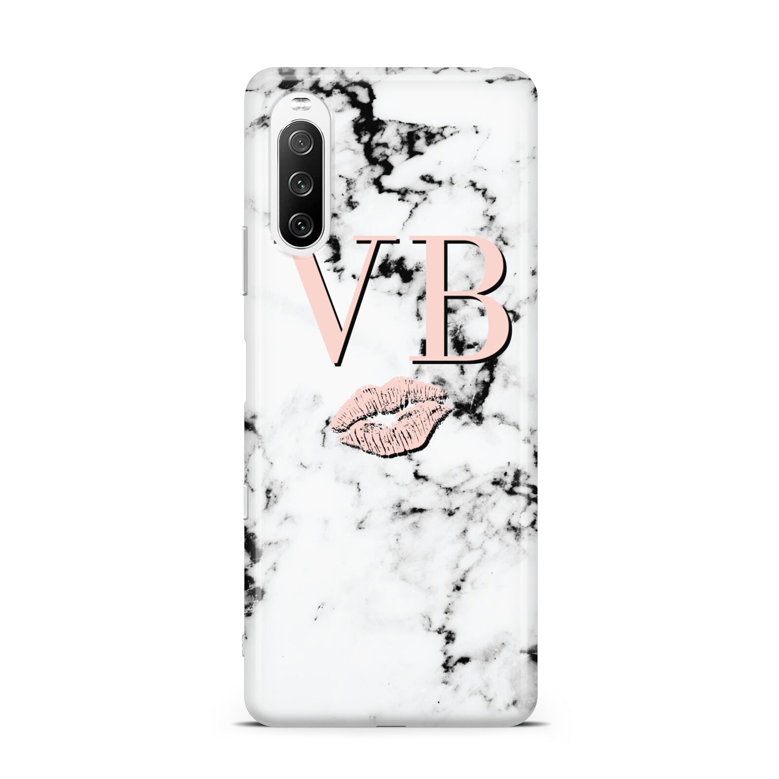 Personalised Coral Initials Lips Marble Sony Xperia 10 III Case