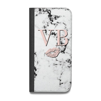 Personalised Coral Initials Lips Marble Vegan Leather Flip Samsung Case