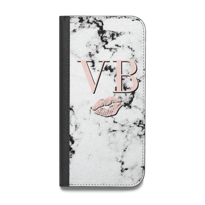 Personalised Coral Initials Lips Marble Vegan Leather Flip iPhone Case