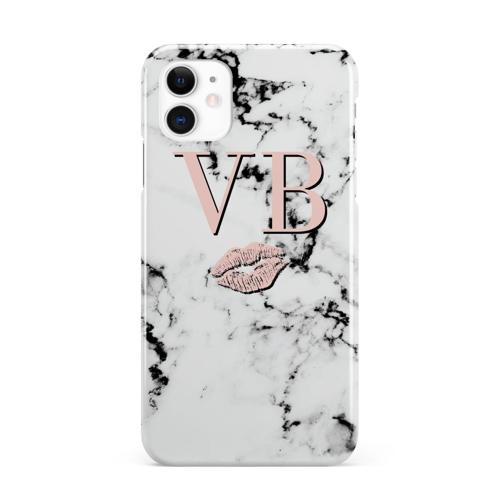 Personalised Coral Initials Lips Marble iPhone 11 3D Snap Case
