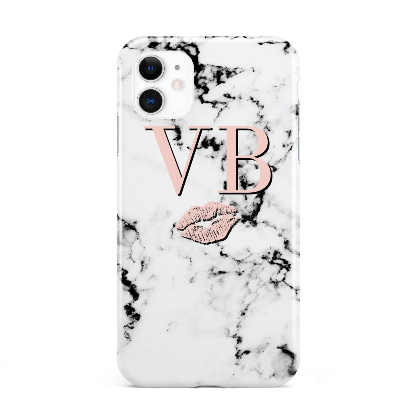 Personalised Coral Initials Lips Marble iPhone 11 3D Tough Case
