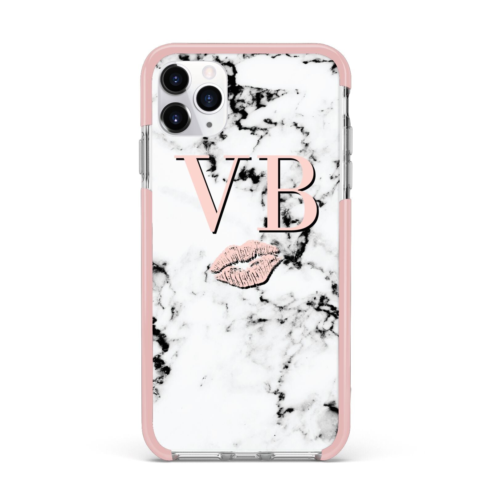 Personalised Coral Initials Lips Marble iPhone 11 Pro Max Impact Pink Edge Case