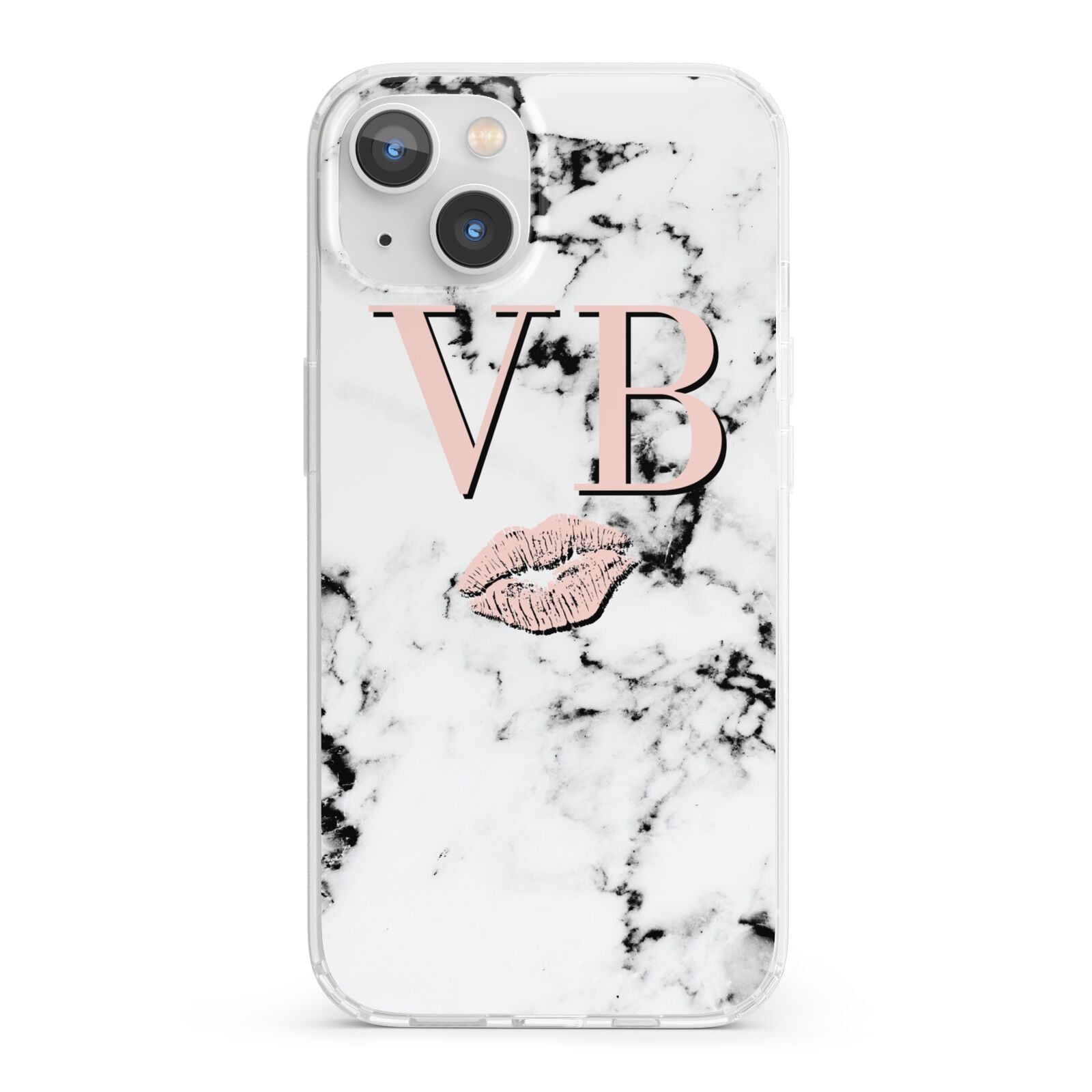 Personalised Coral Initials Lips Marble iPhone 13 Clear Bumper Case