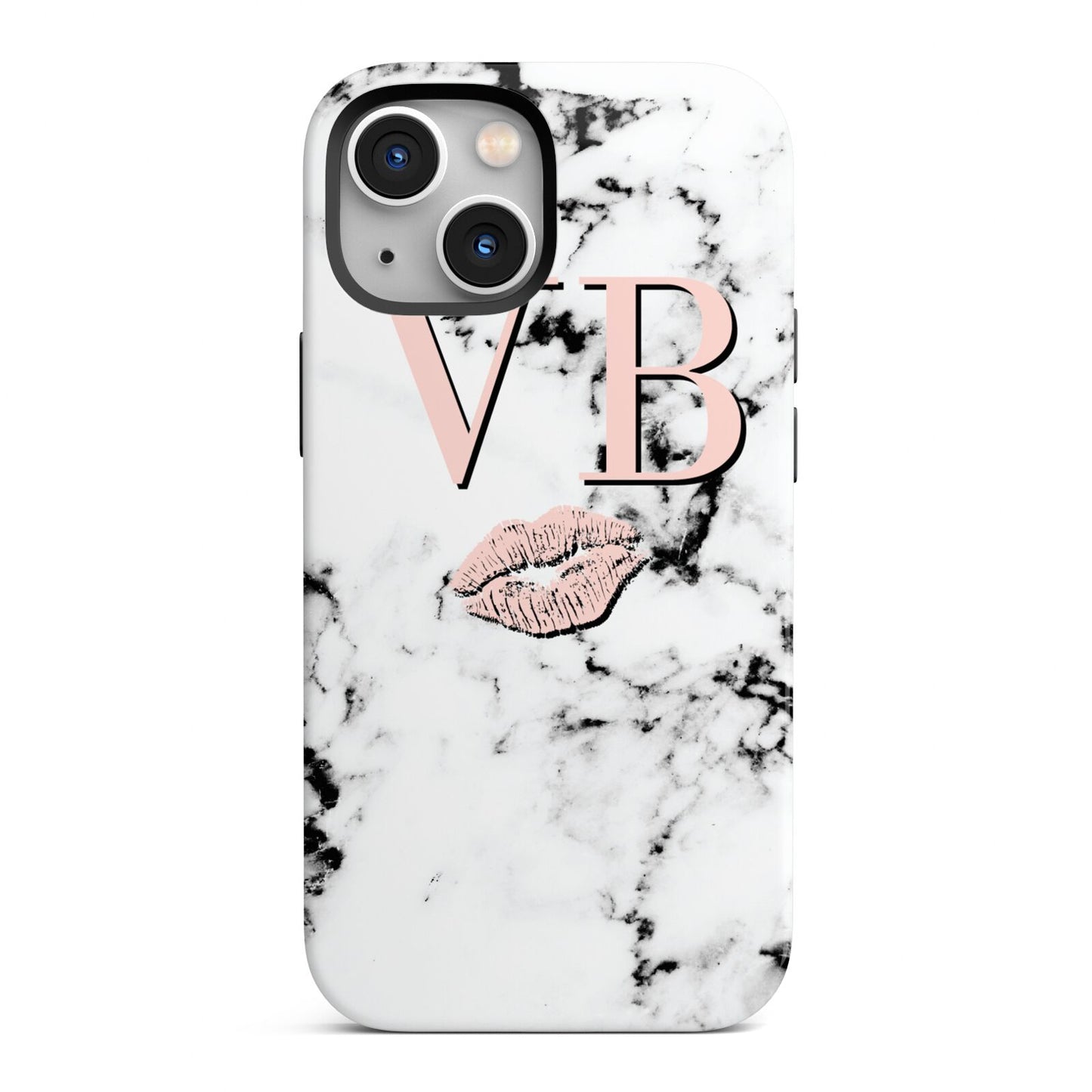 Personalised Coral Initials Lips Marble iPhone 13 Mini Full Wrap 3D Tough Case