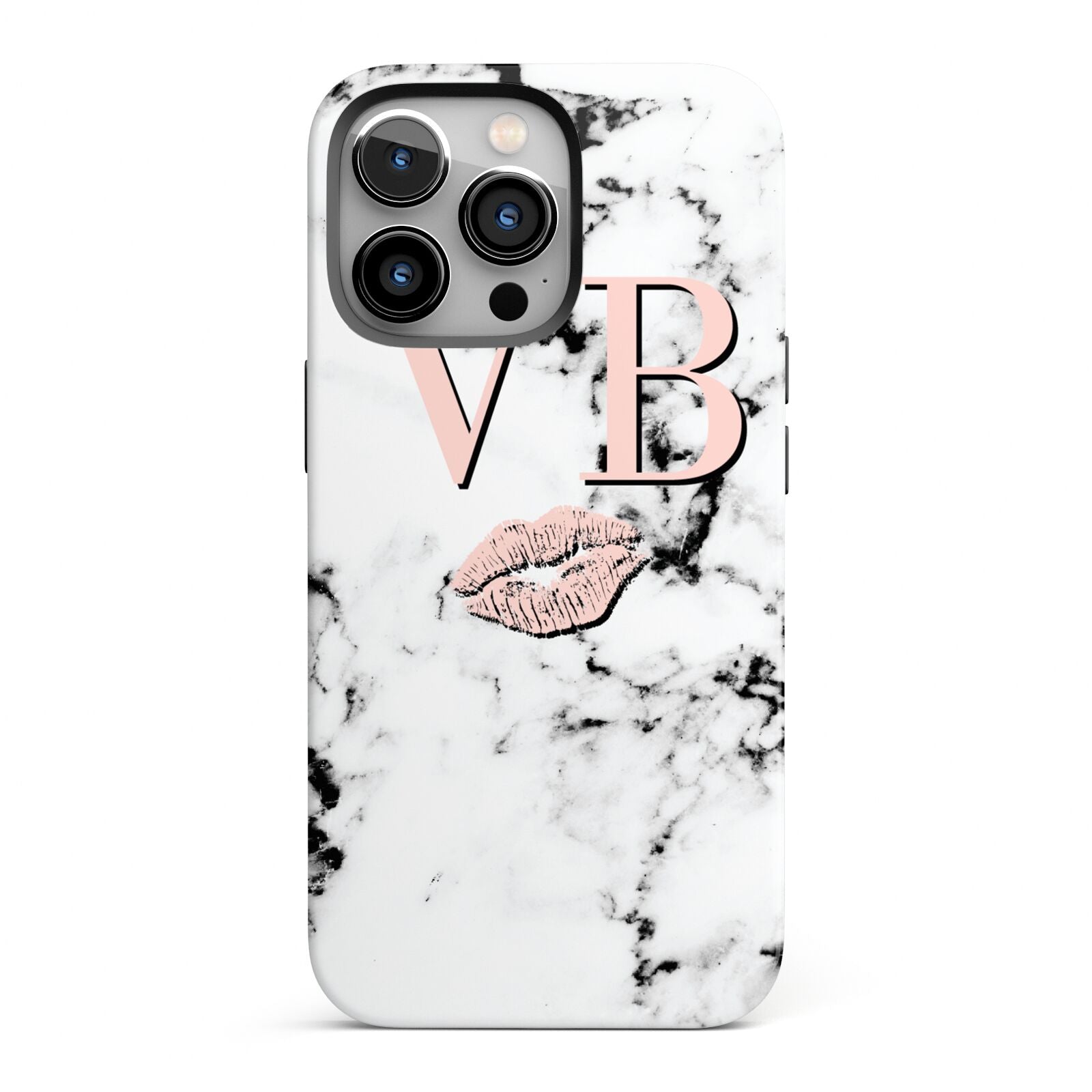 Personalised Coral Initials Lips Marble iPhone 13 Pro Full Wrap 3D Tough Case