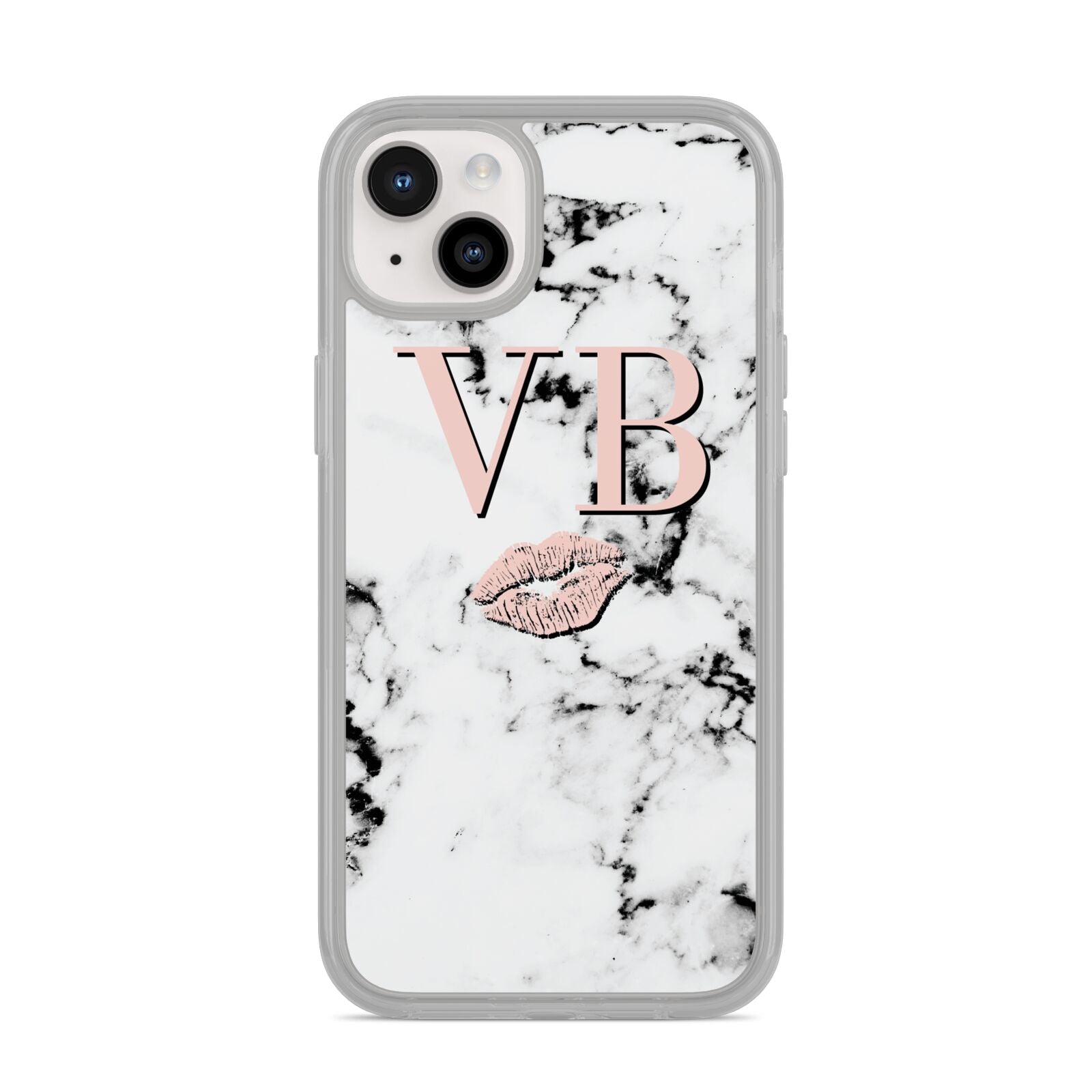 Personalised Coral Initials Lips Marble iPhone 14 Plus Clear Tough Case Starlight