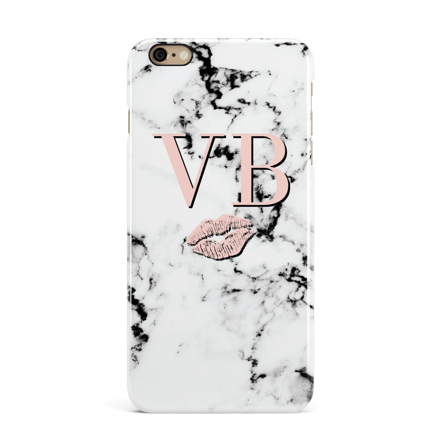 Personalised Coral Initials Lips Marble iPhone 6 Plus 3D Snap Case on Gold Phone