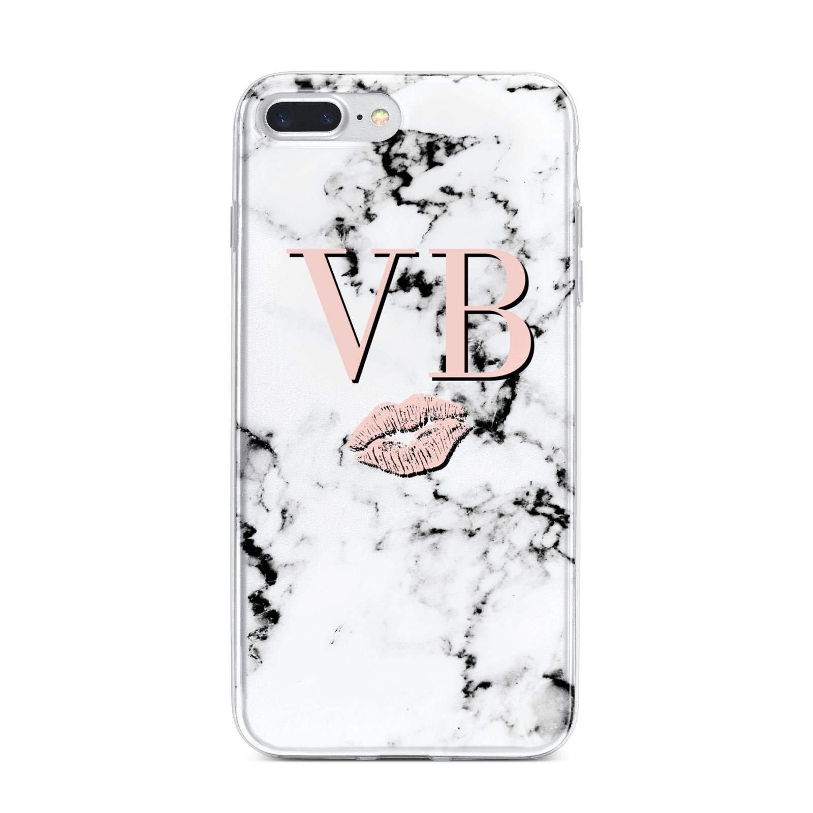 Personalised Coral Initials Lips Marble iPhone 7 Plus Bumper Case on Silver iPhone