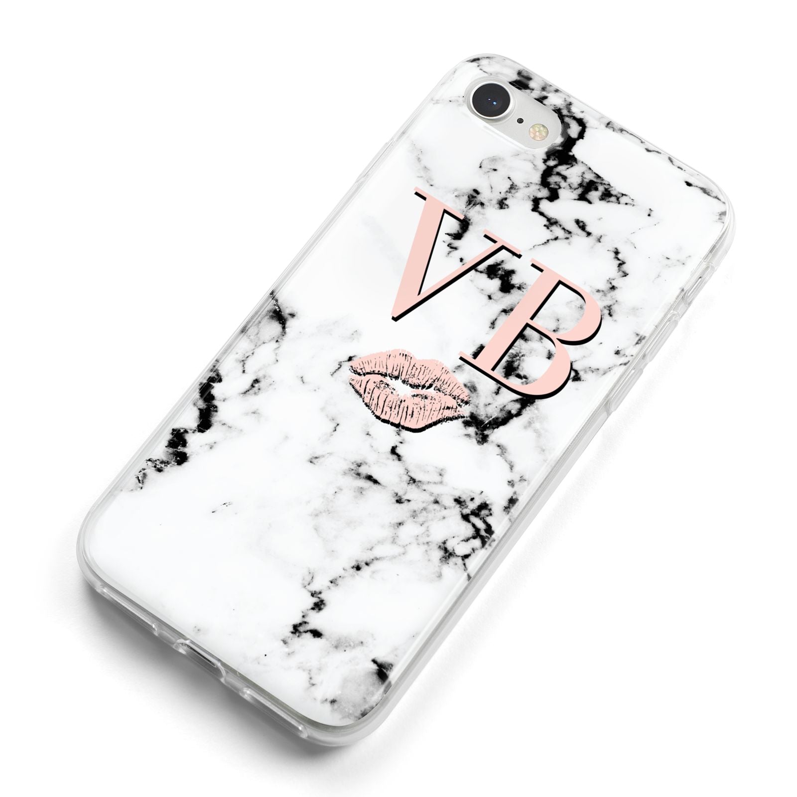 Personalised Coral Initials Lips Marble iPhone 8 Bumper Case on Silver iPhone Alternative Image