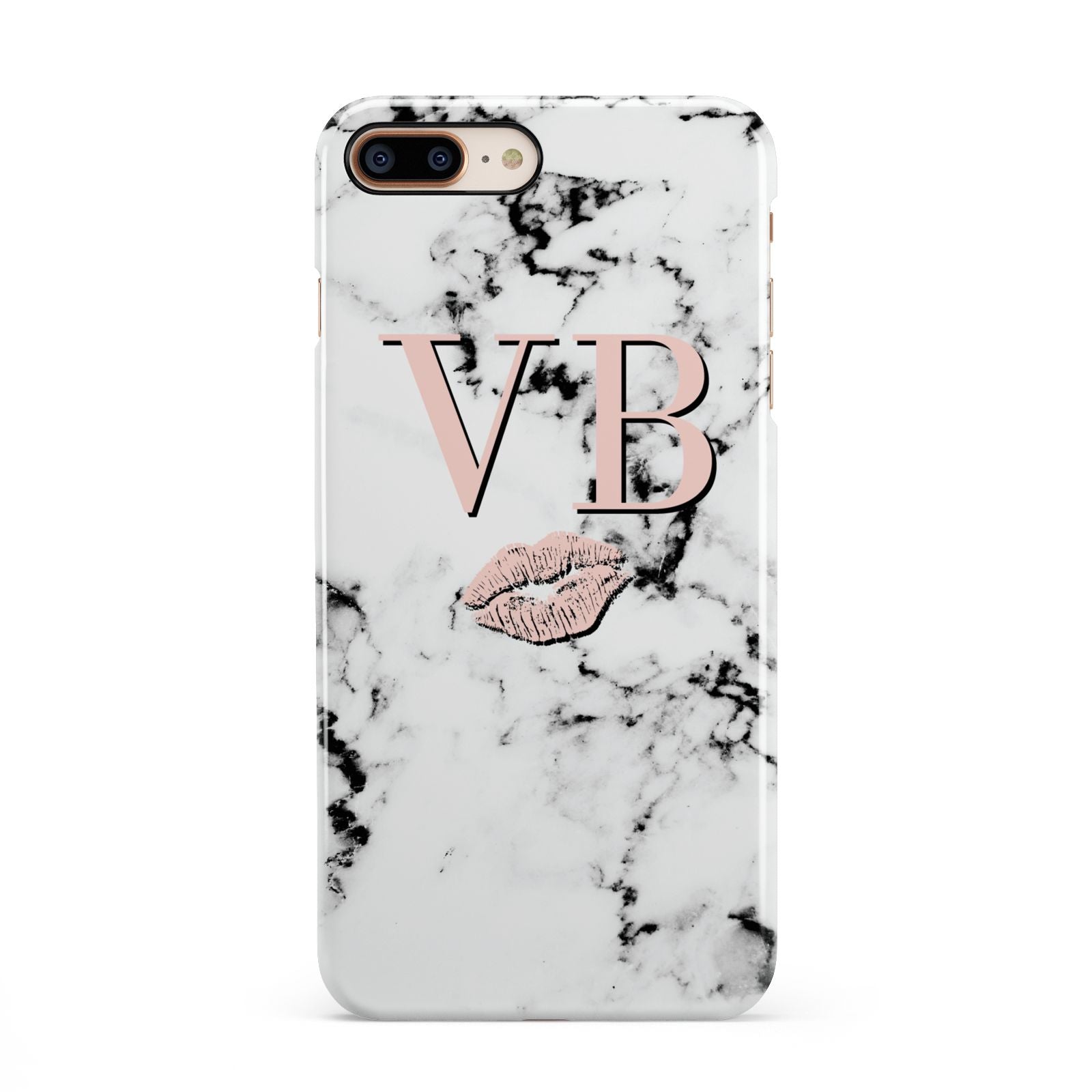 Personalised Coral Initials Lips Marble iPhone 8 Plus 3D Snap Case on Gold Phone