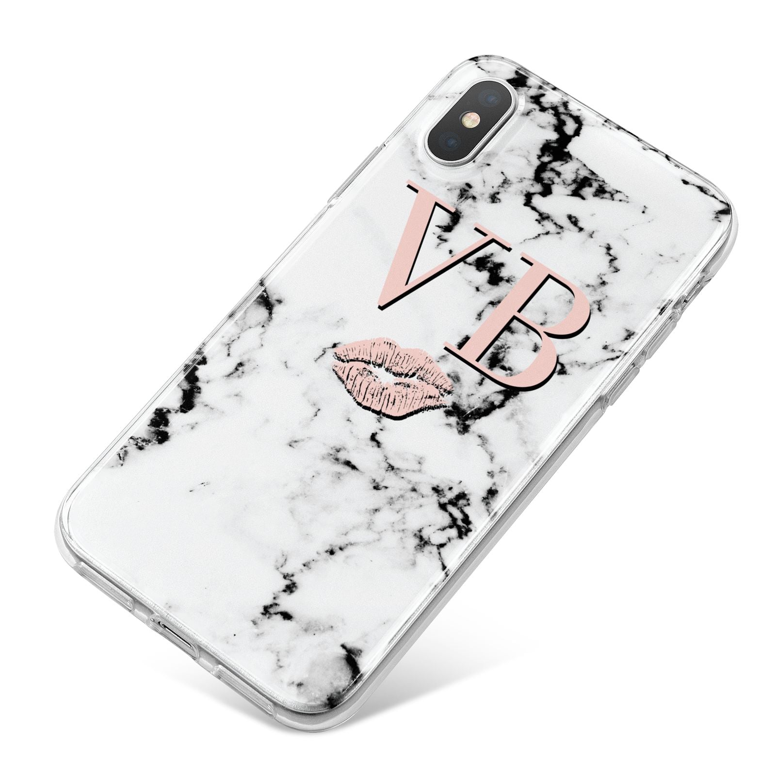 Personalised Coral Initials Lips Marble iPhone X Bumper Case on Silver iPhone