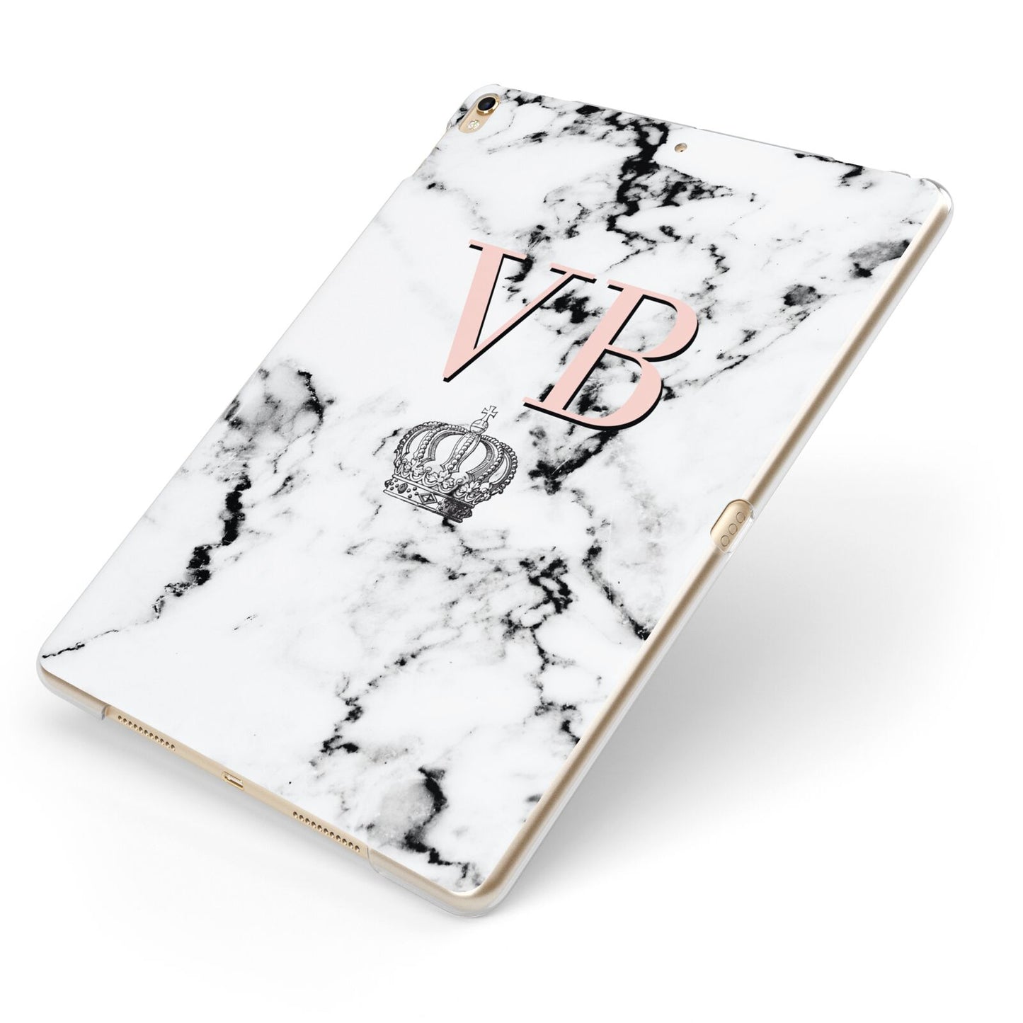 Personalised Coral Initials Marble Crown Apple iPad Case on Gold iPad Side View
