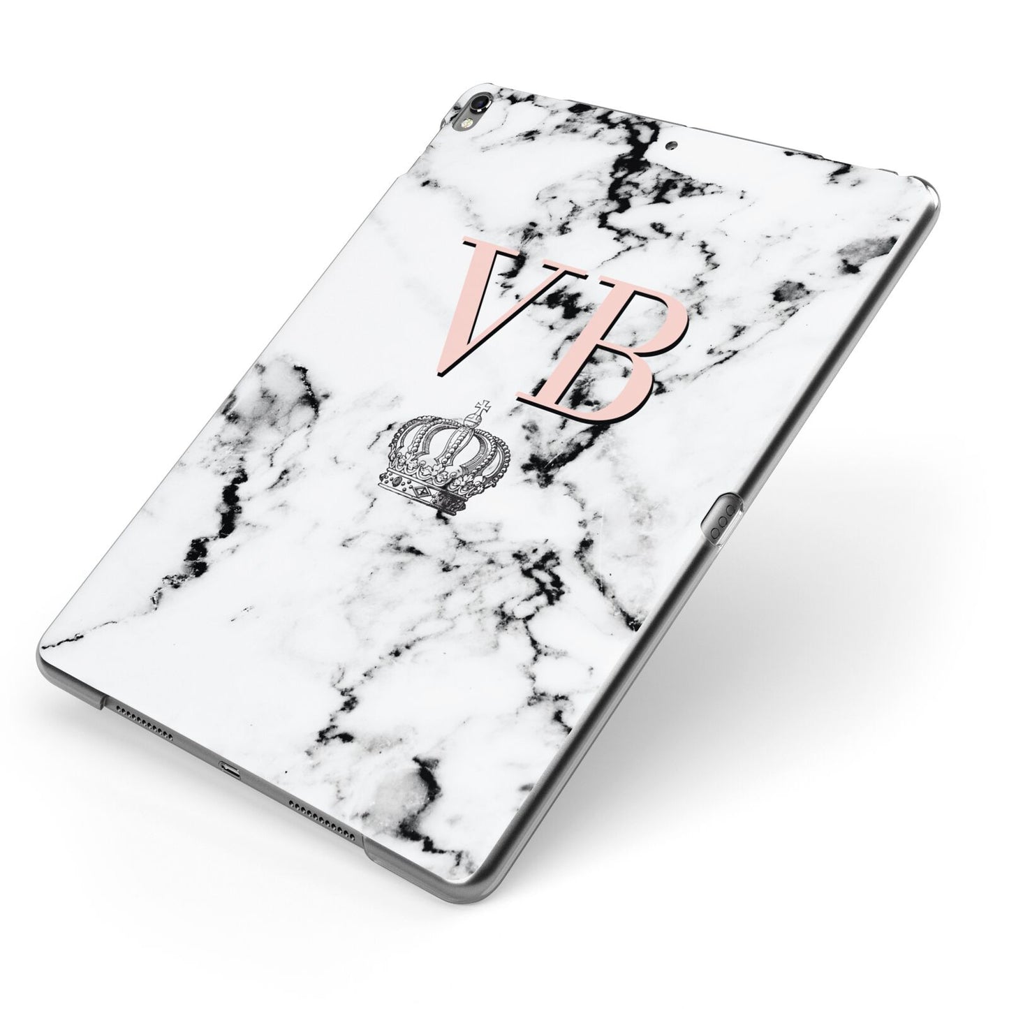 Personalised Coral Initials Marble Crown Apple iPad Case on Grey iPad Side View