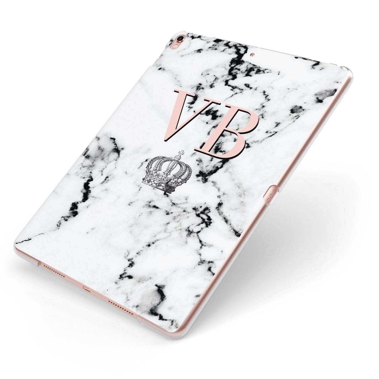 Personalised Coral Initials Marble Crown Apple iPad Case on Rose Gold iPad Side View