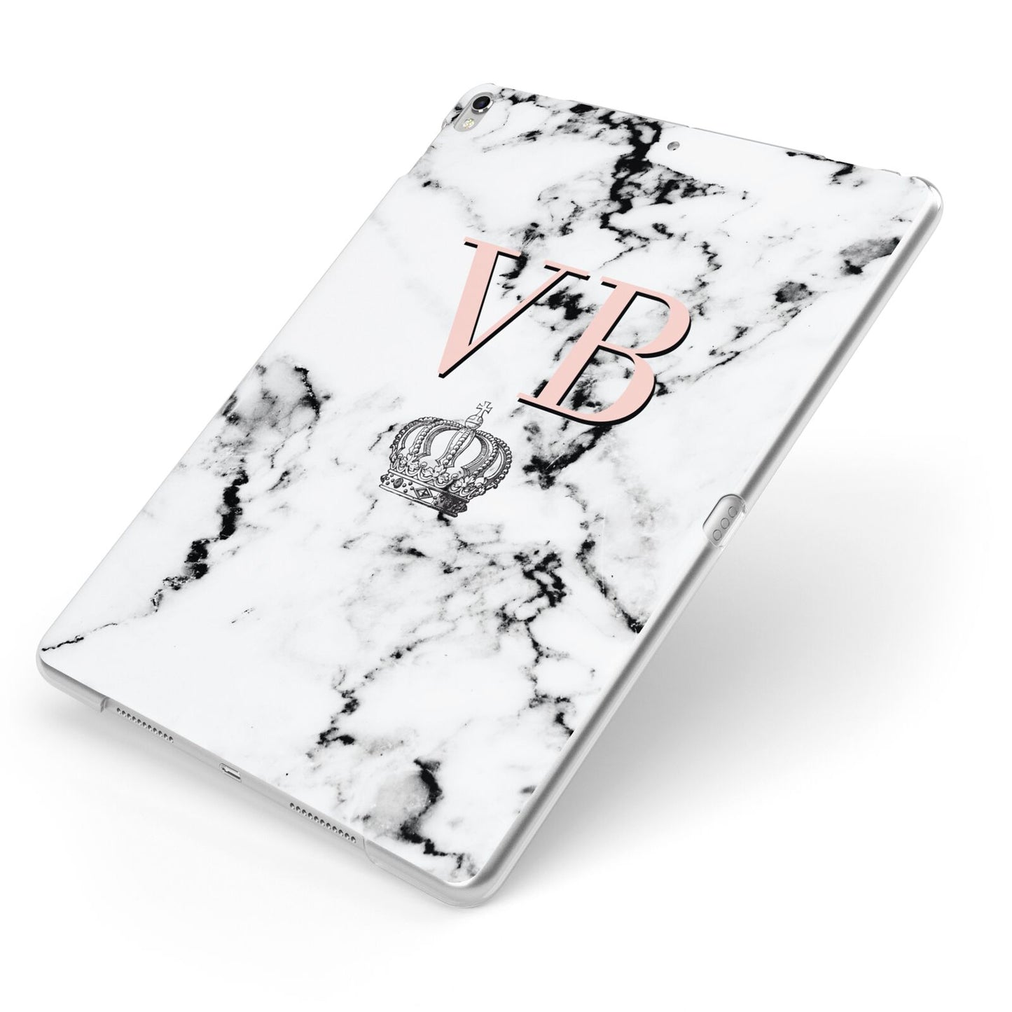 Personalised Coral Initials Marble Crown Apple iPad Case on Silver iPad Side View
