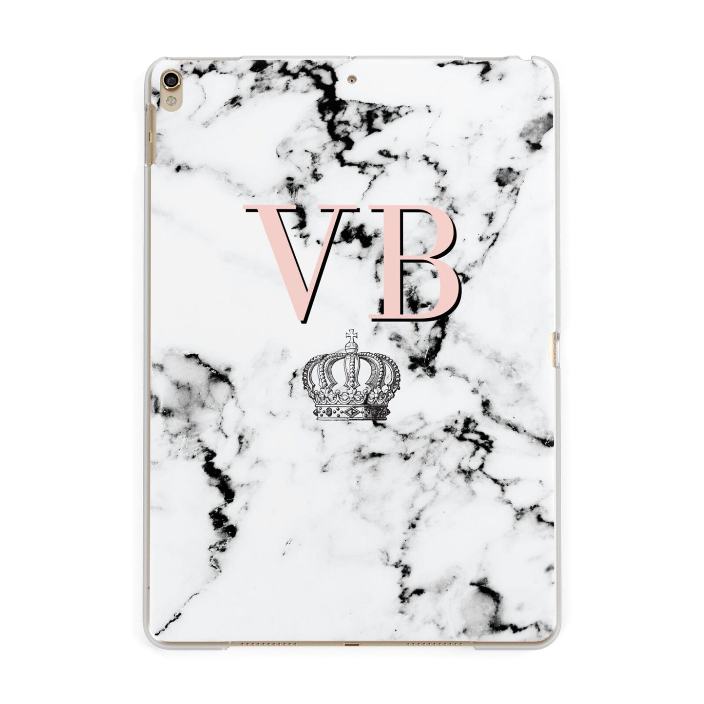 Personalised Coral Initials Marble Crown Apple iPad Gold Case