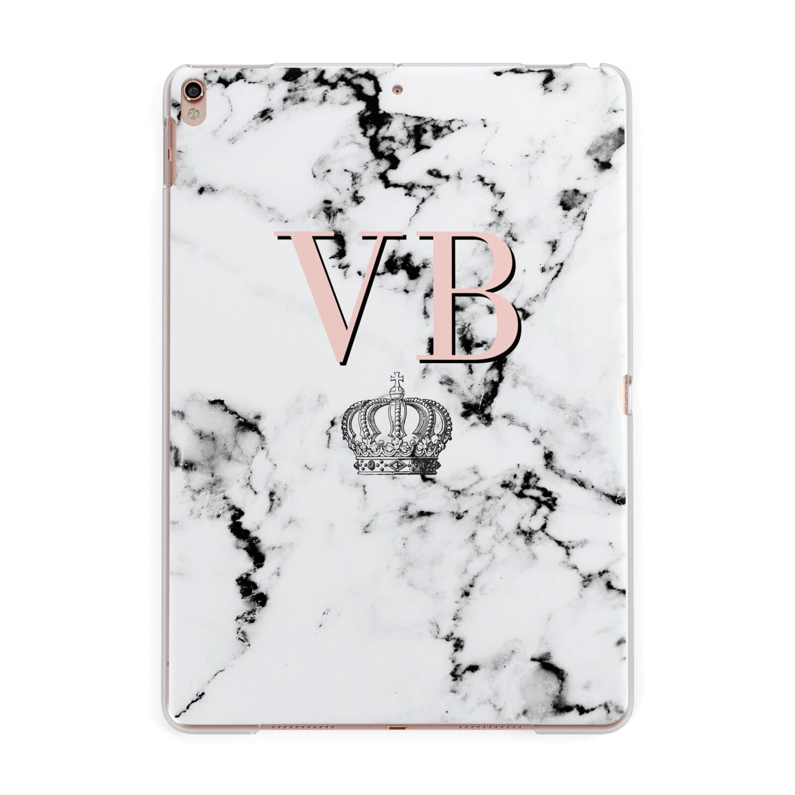Personalised Coral Initials Marble Crown Apple iPad Rose Gold Case