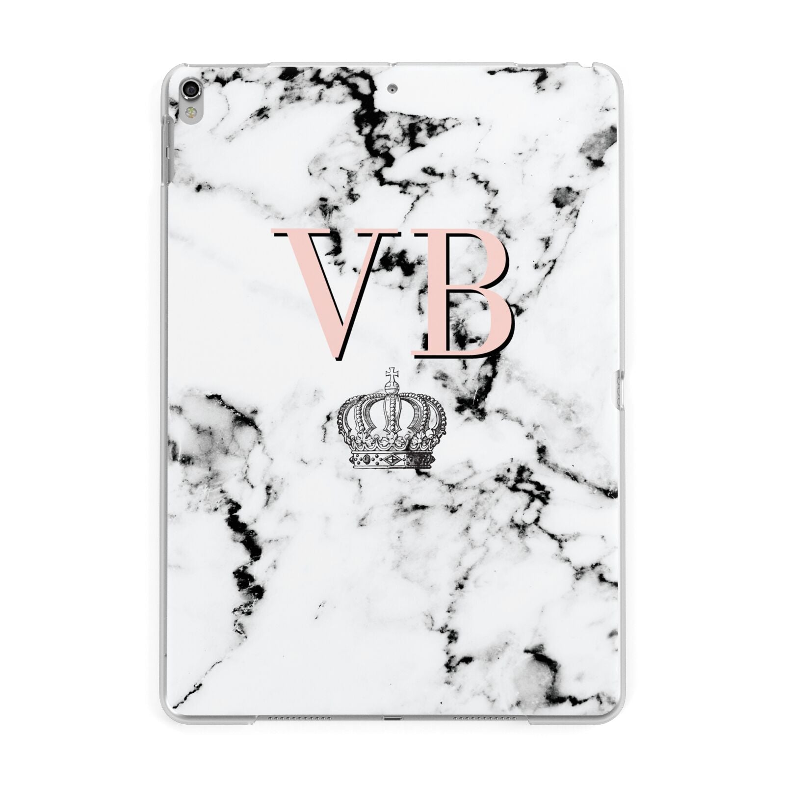 Personalised Coral Initials Marble Crown Apple iPad Silver Case