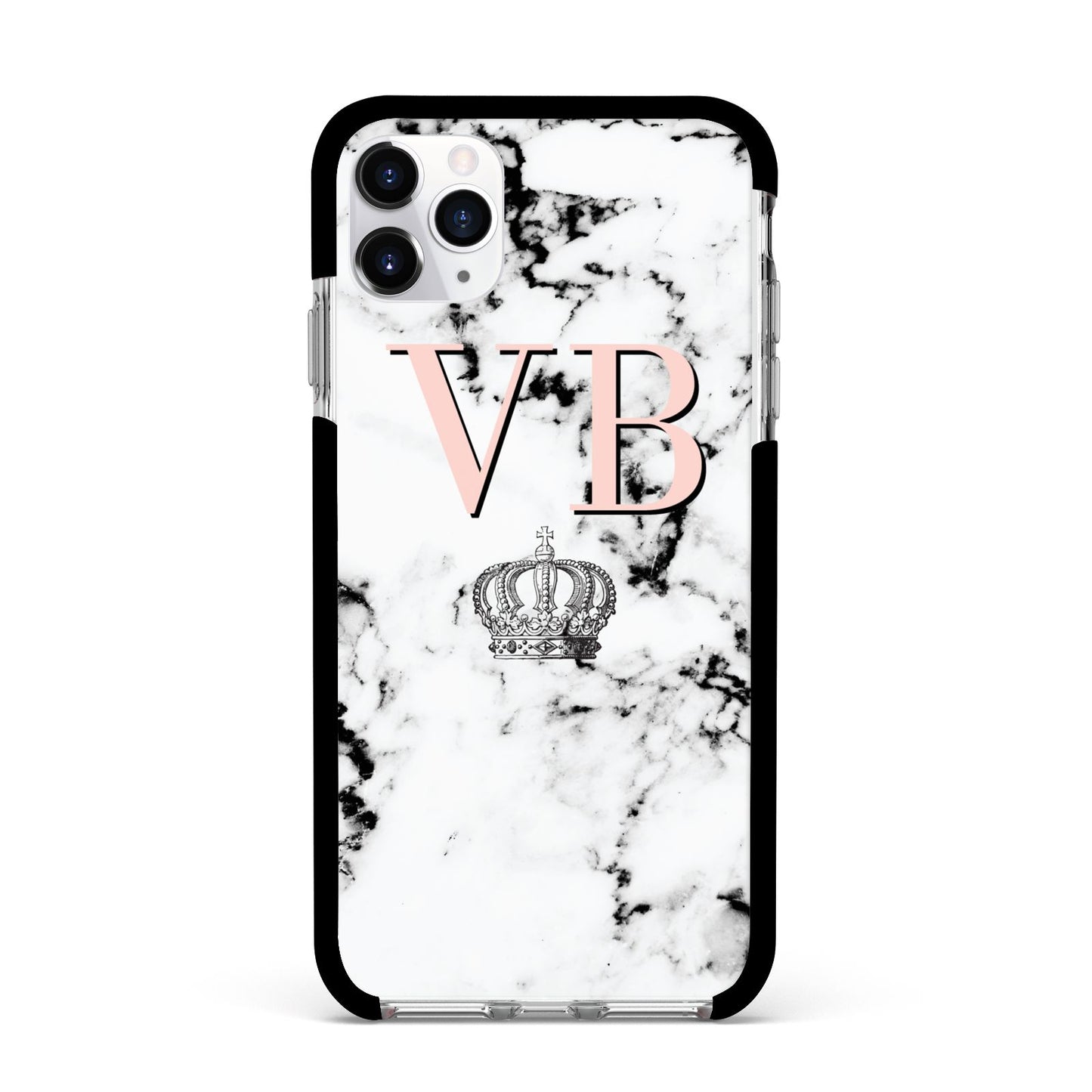 Personalised Coral Initials Marble Crown Apple iPhone 11 Pro Max in Silver with Black Impact Case