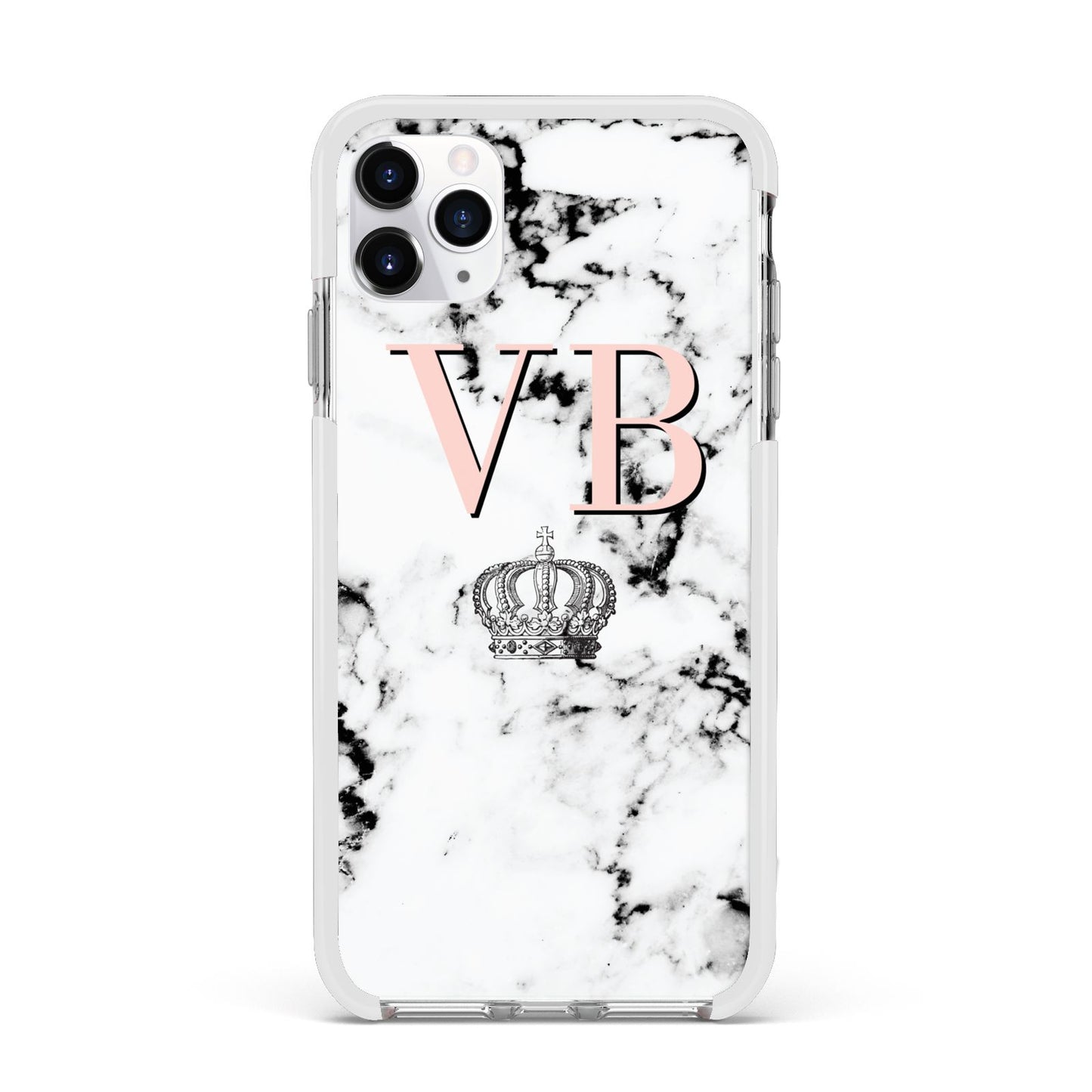 Personalised Coral Initials Marble Crown Apple iPhone 11 Pro Max in Silver with White Impact Case