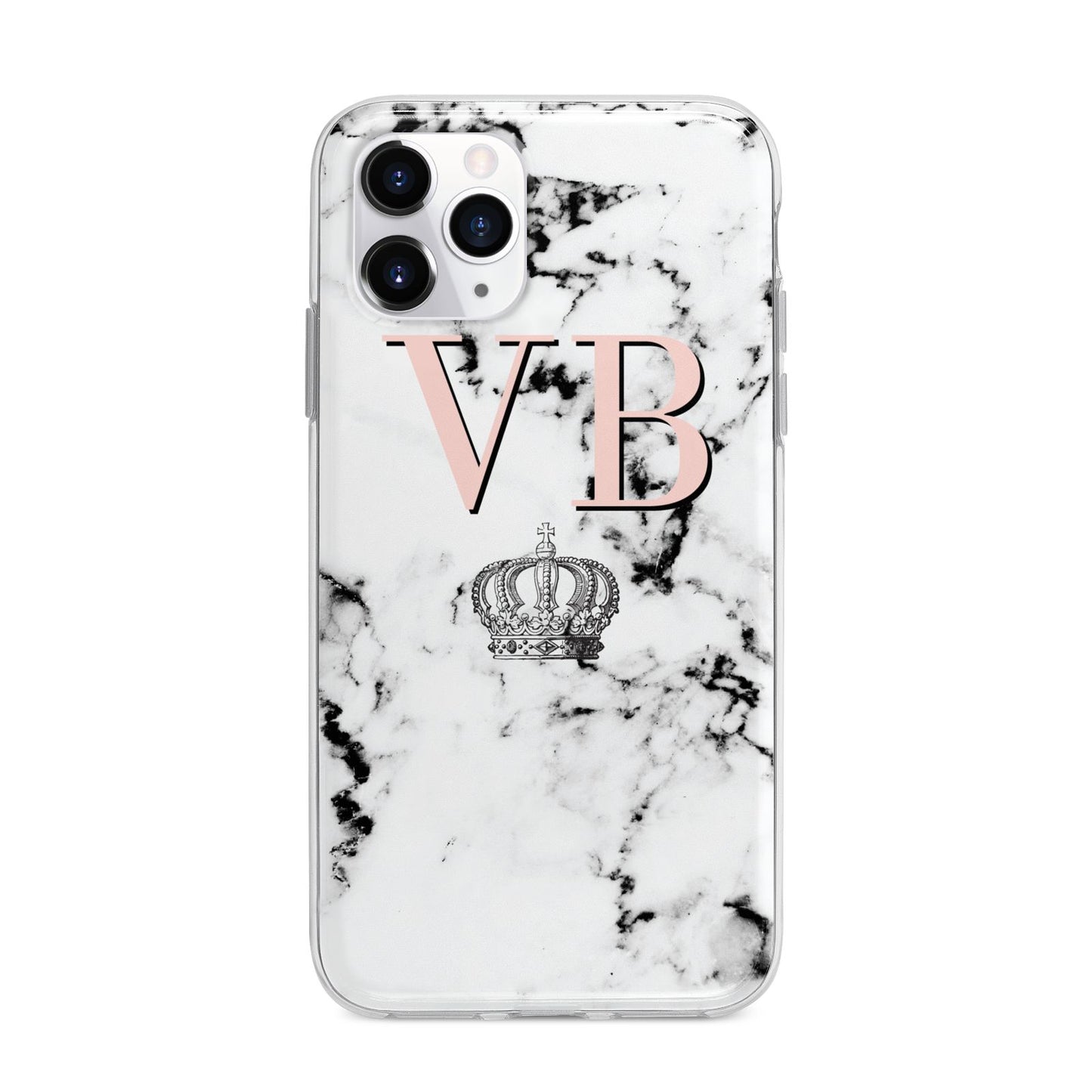 Personalised Coral Initials Marble Crown Apple iPhone 11 Pro in Silver with Bumper Case