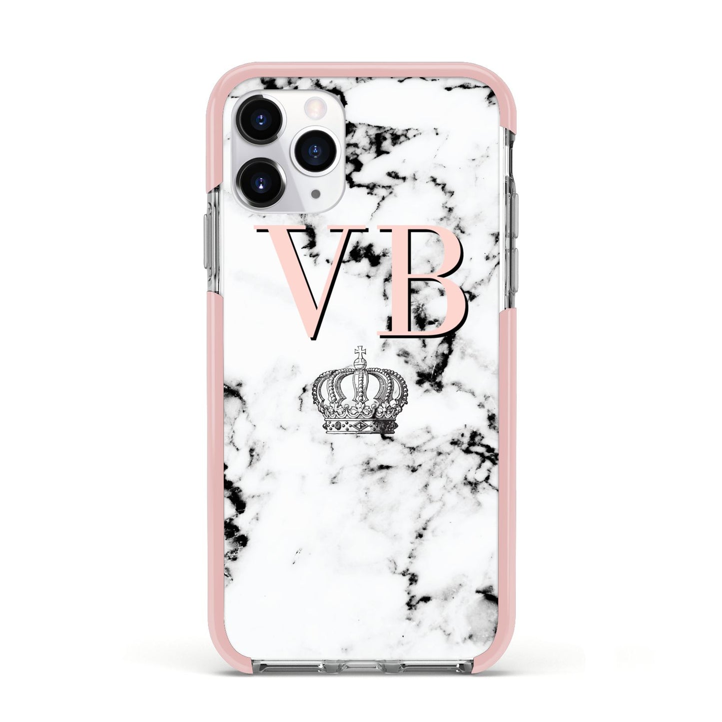 Personalised Coral Initials Marble Crown Apple iPhone 11 Pro in Silver with Pink Impact Case