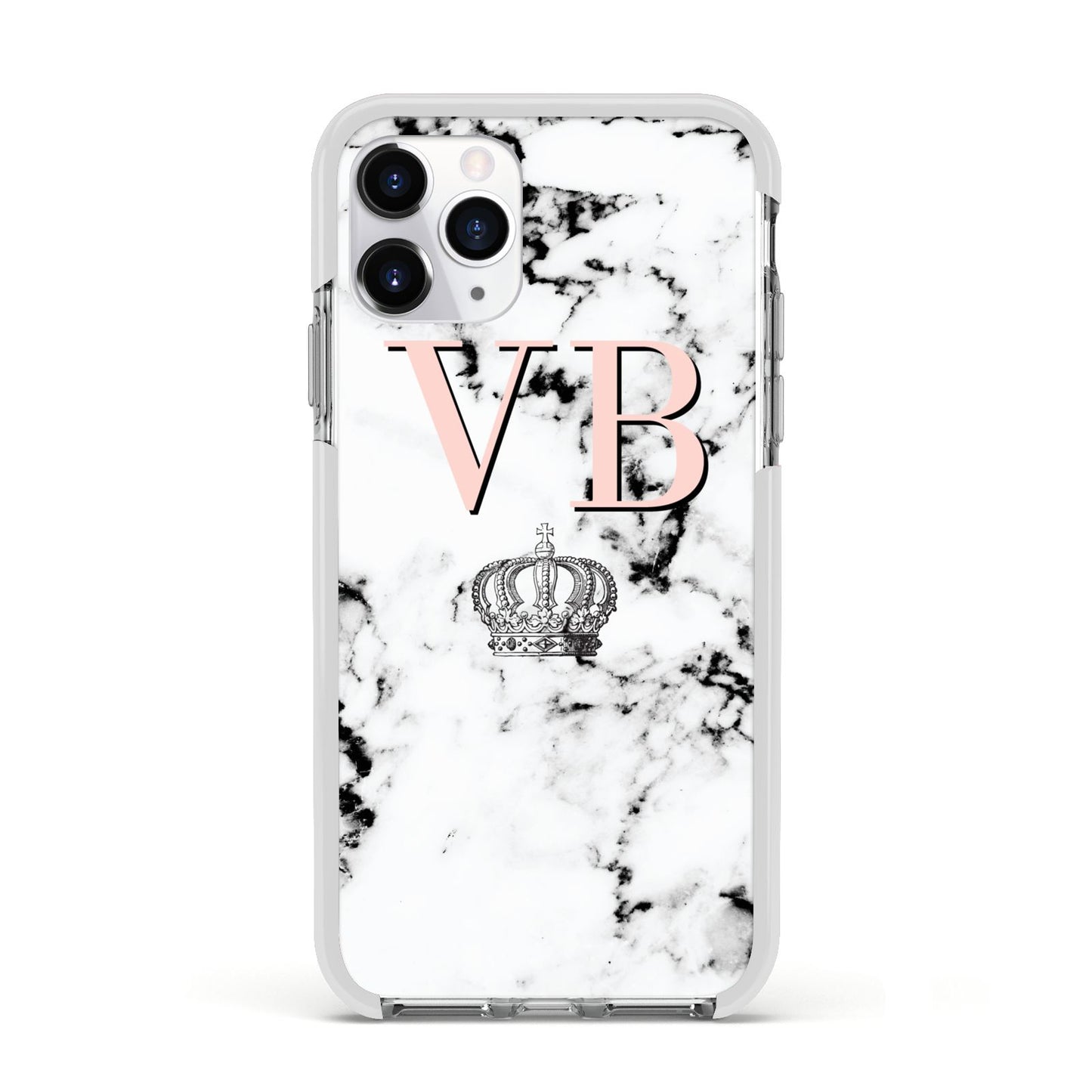Personalised Coral Initials Marble Crown Apple iPhone 11 Pro in Silver with White Impact Case