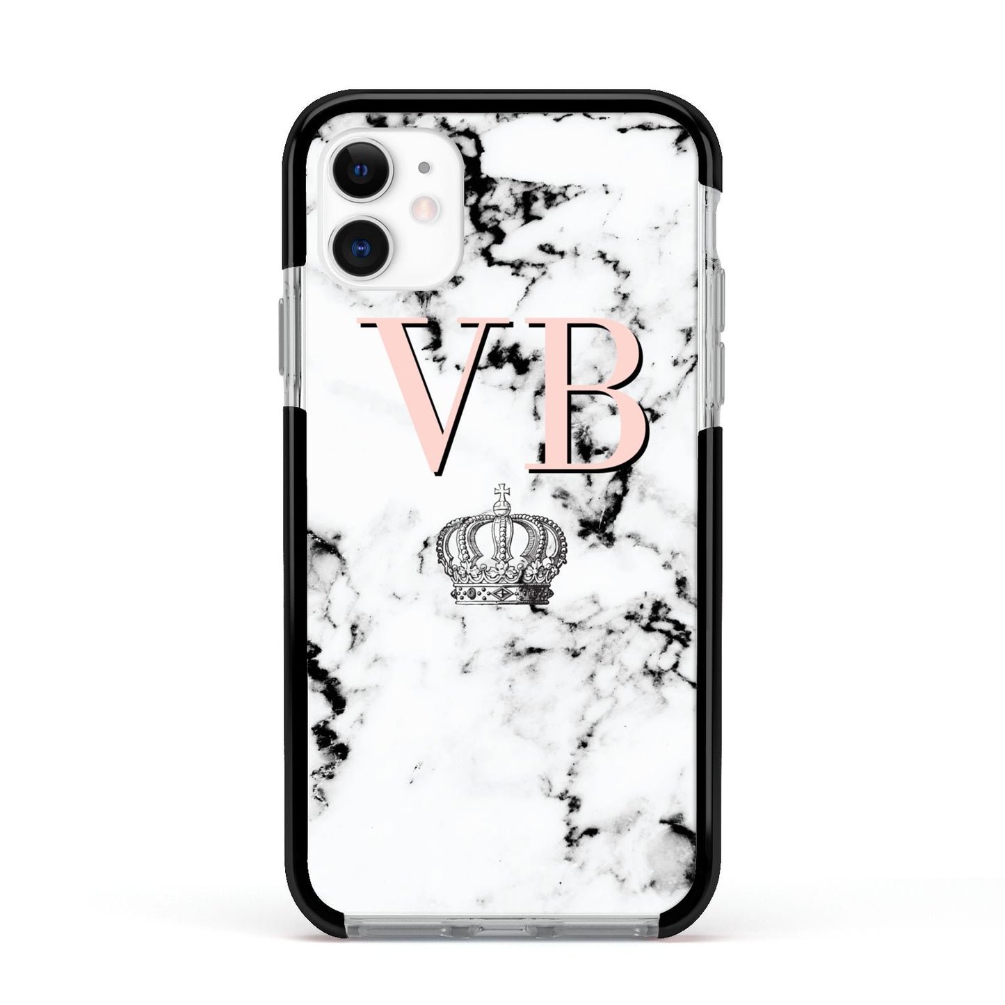 Personalised Coral Initials Marble Crown Apple iPhone 11 in White with Black Impact Case