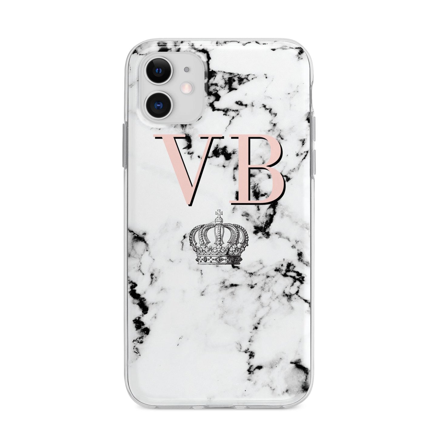 Personalised Coral Initials Marble Crown Apple iPhone 11 in White with Bumper Case