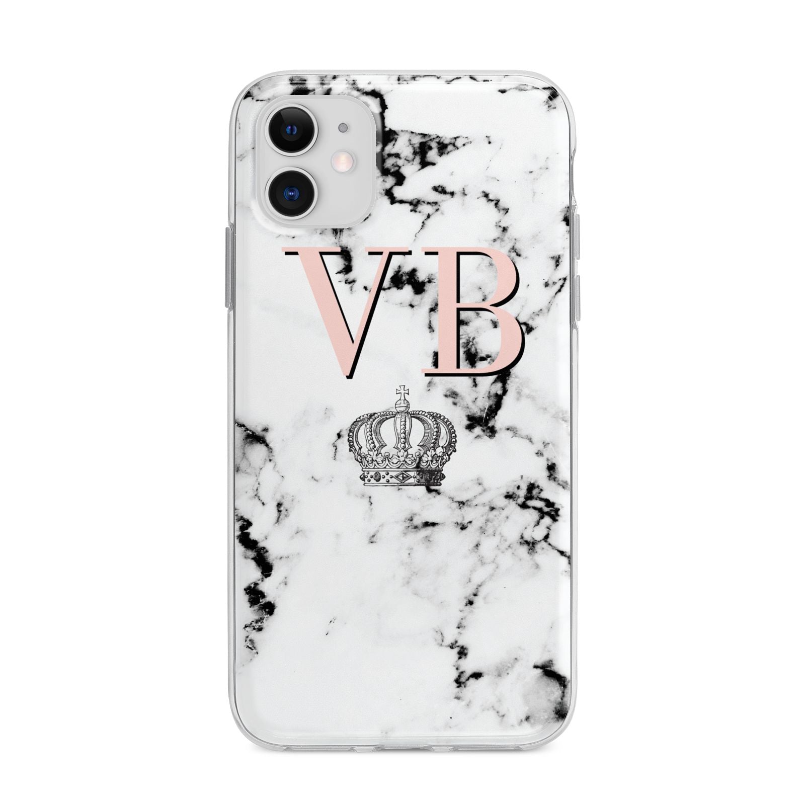 Personalised Coral Initials Marble Crown Apple iPhone 11 in White with Bumper Case