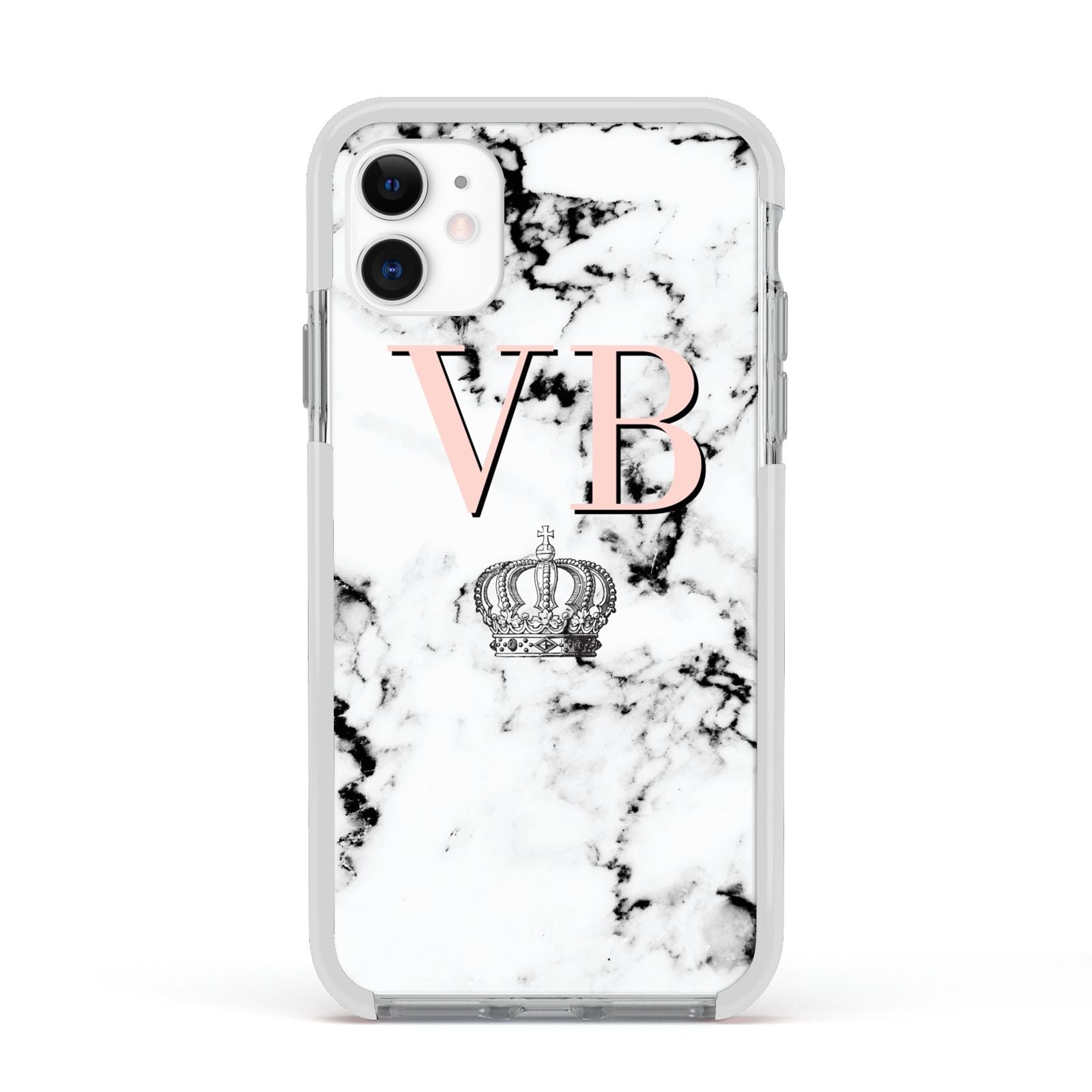 Personalised Coral Initials Marble Crown Apple iPhone 11 in White with White Impact Case