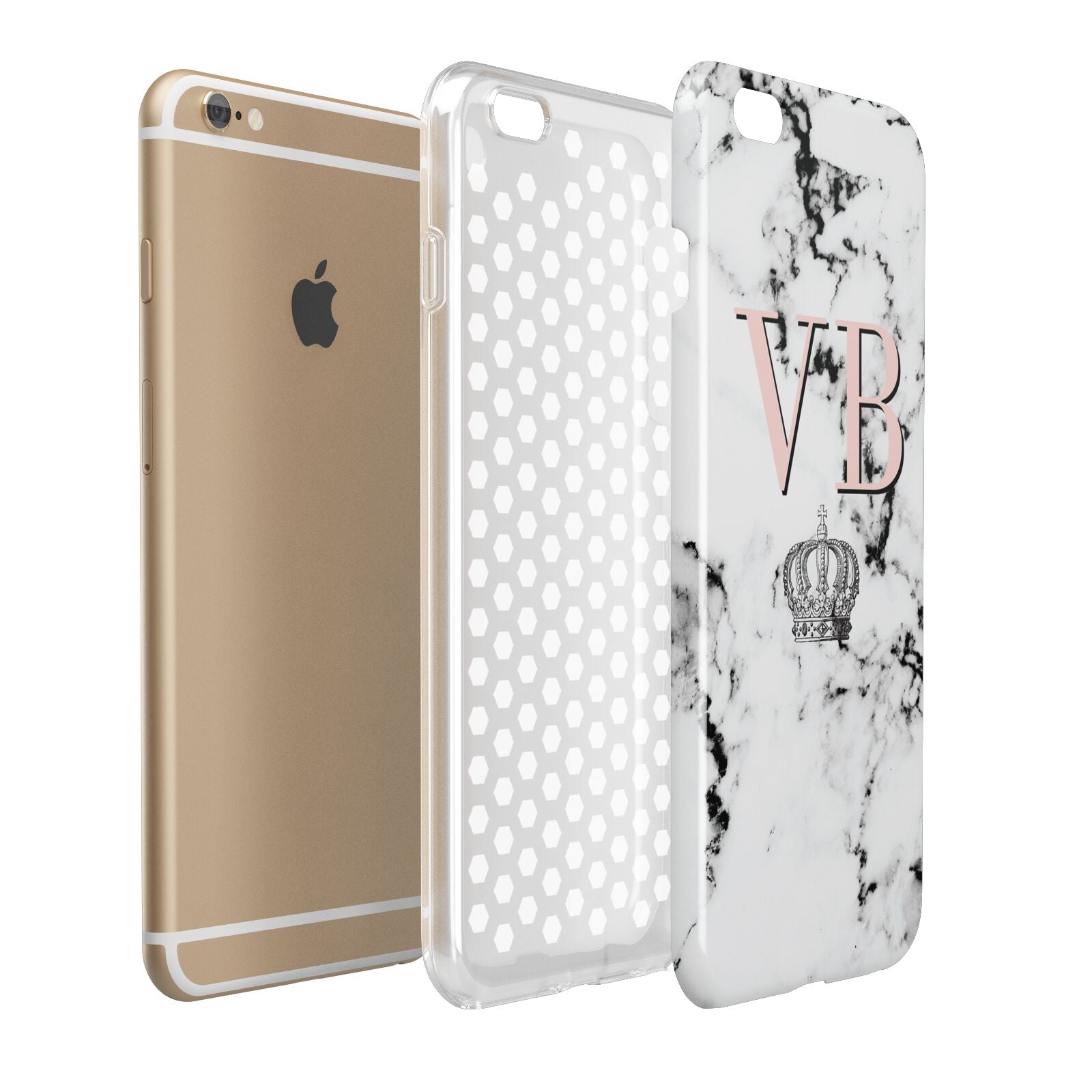 Personalised Coral Initials Marble Crown Apple iPhone 6 Plus 3D Tough Case Expand Detail Image