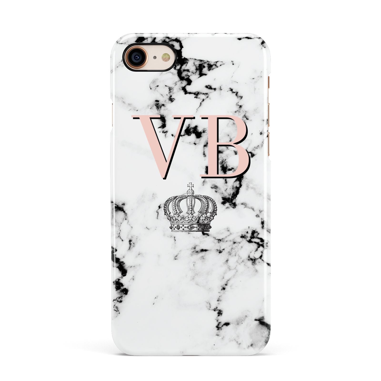Personalised Coral Initials Marble Crown Apple iPhone 7 8 3D Snap Case