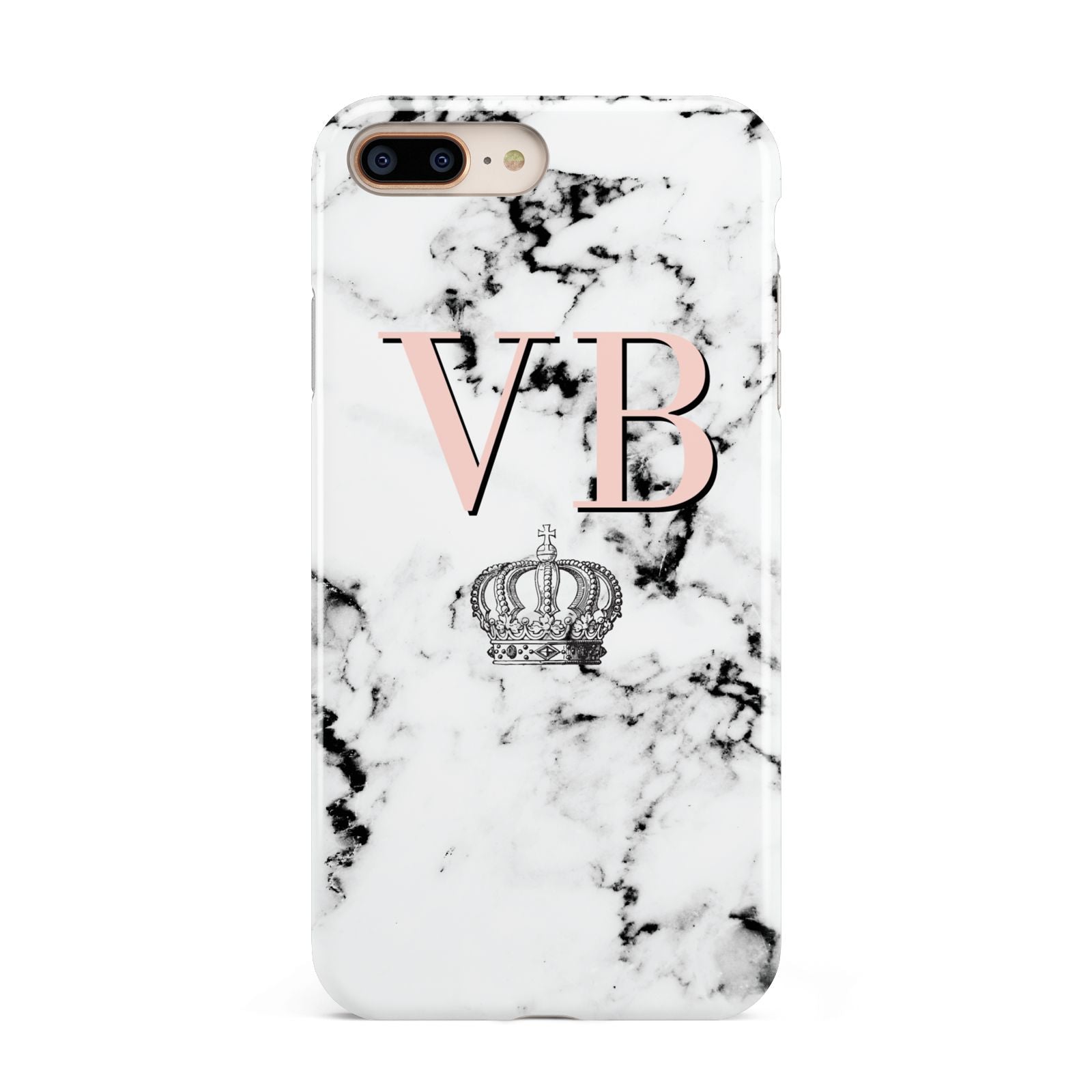 Personalised Coral Initials Marble Crown Apple iPhone 7 8 Plus 3D Tough Case