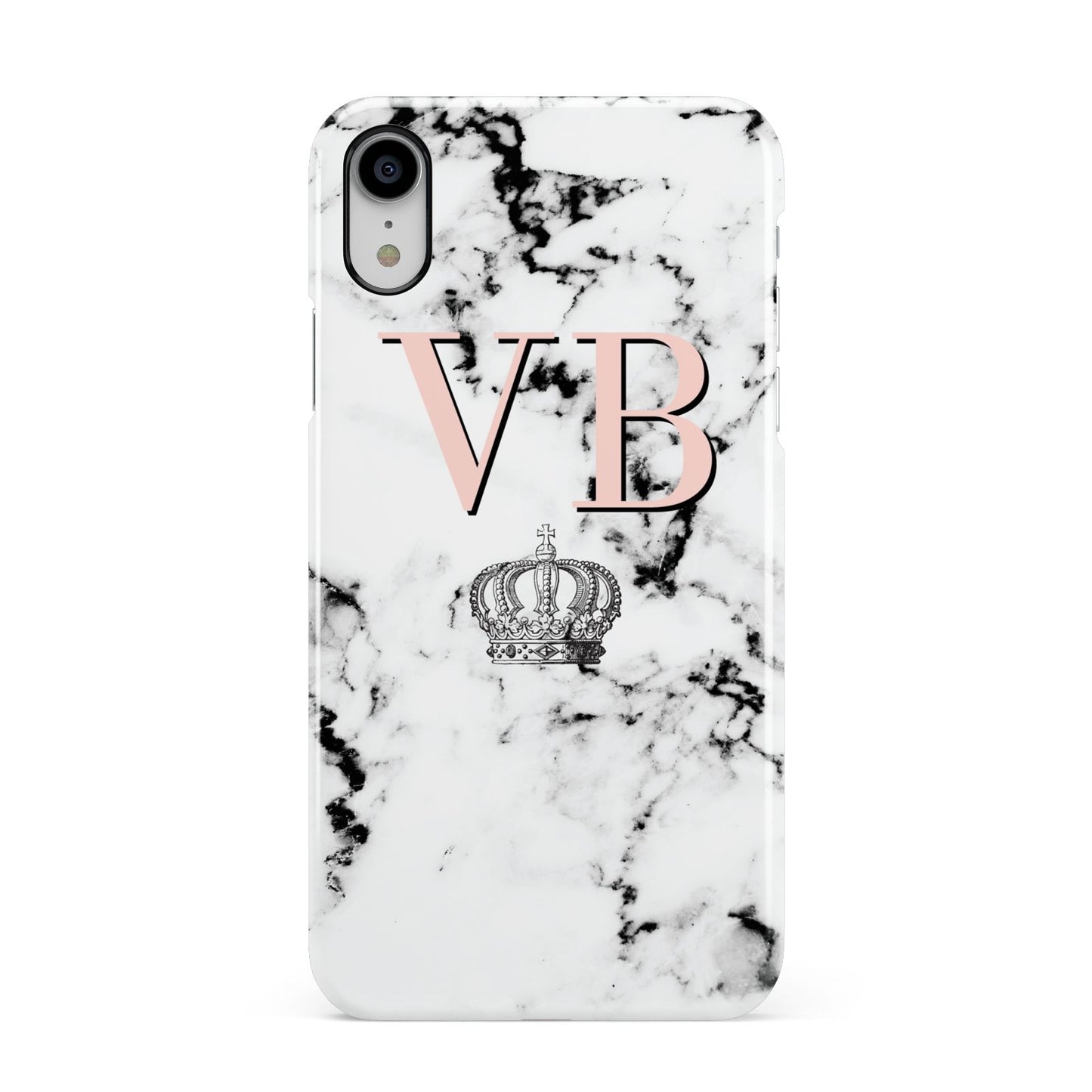 Personalised Coral Initials Marble Crown Apple iPhone XR White 3D Snap Case