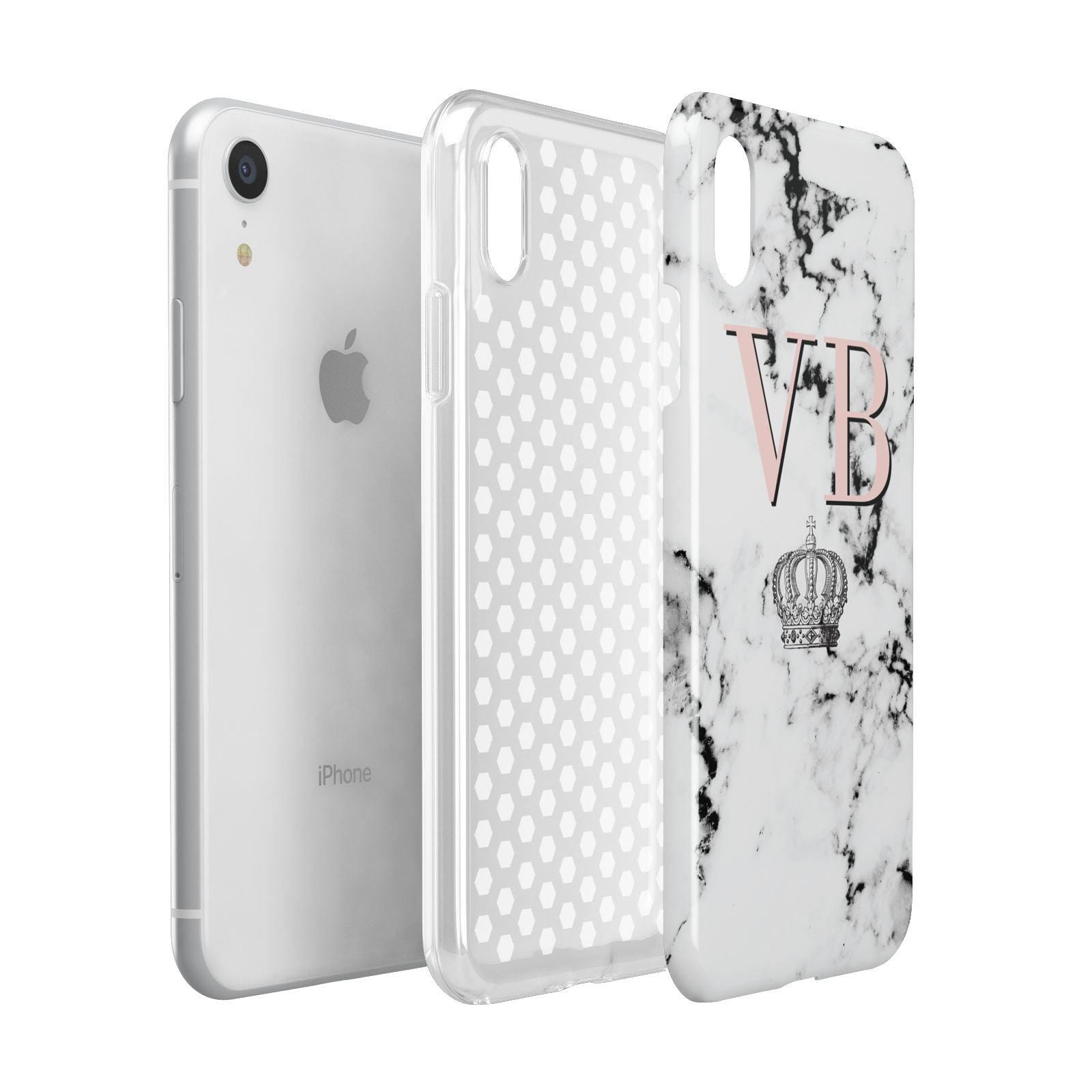 Personalised Coral Initials Marble Crown Apple iPhone XR White 3D Tough Case Expanded view