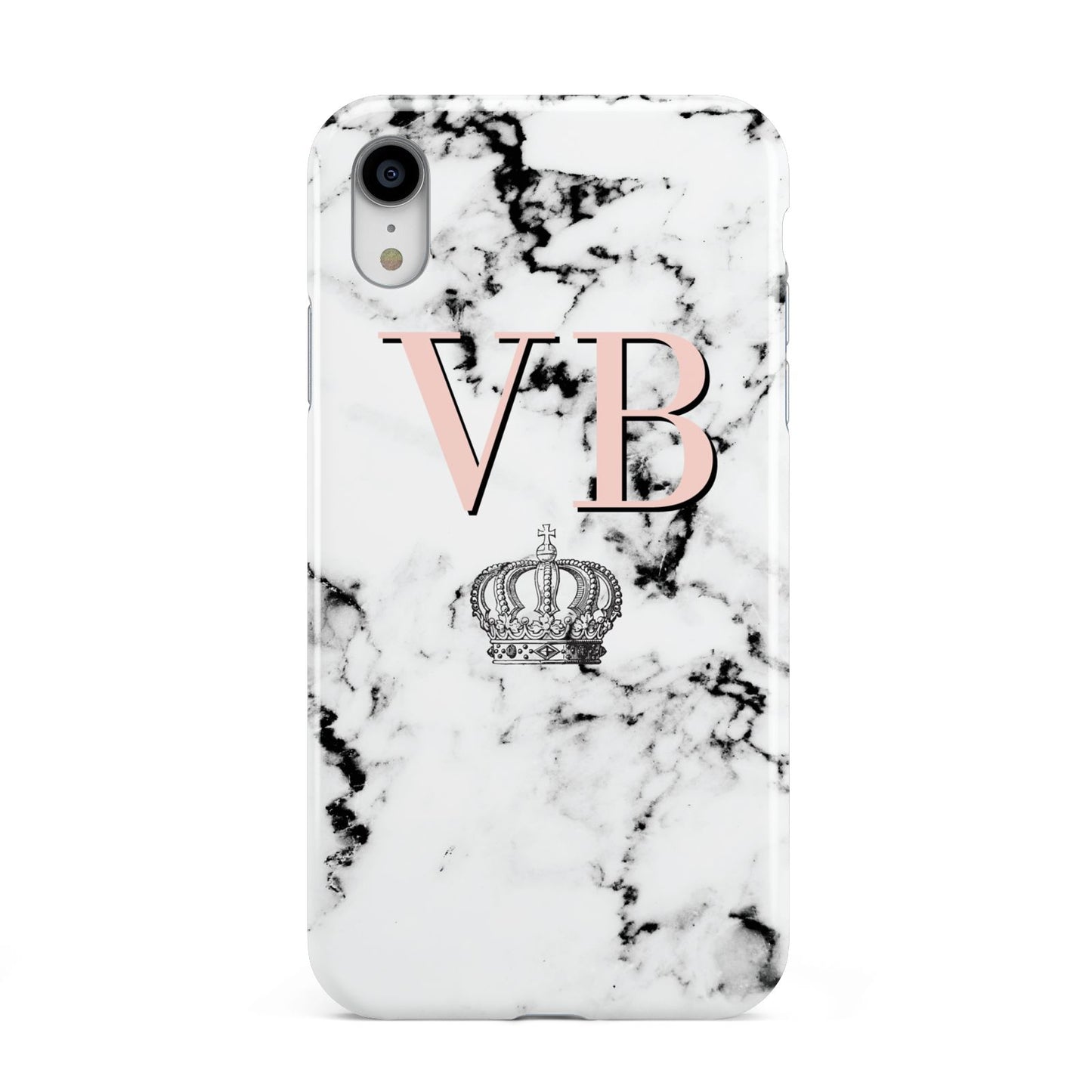 Personalised Coral Initials Marble Crown Apple iPhone XR White 3D Tough Case