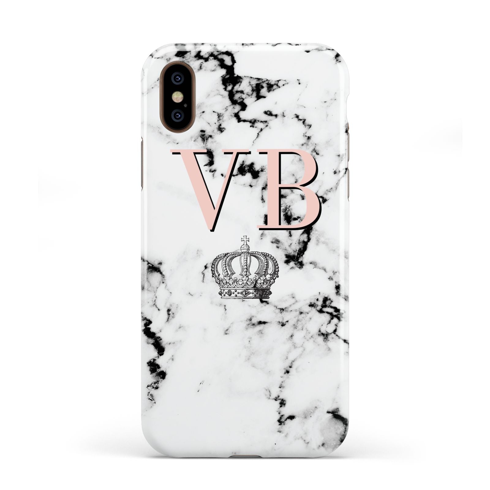 Personalised Coral Initials Marble Crown Apple iPhone XS 3D Tough