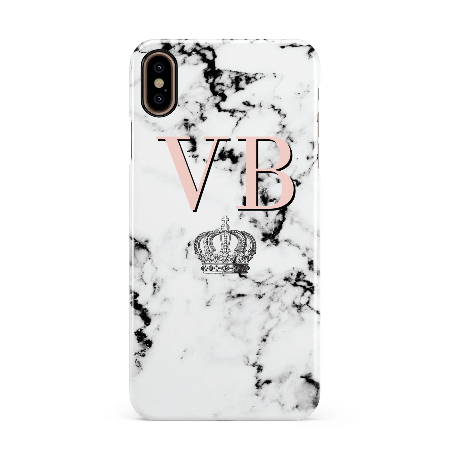 Personalised Coral Initials Marble Crown Apple iPhone Xs Max 3D Snap Case