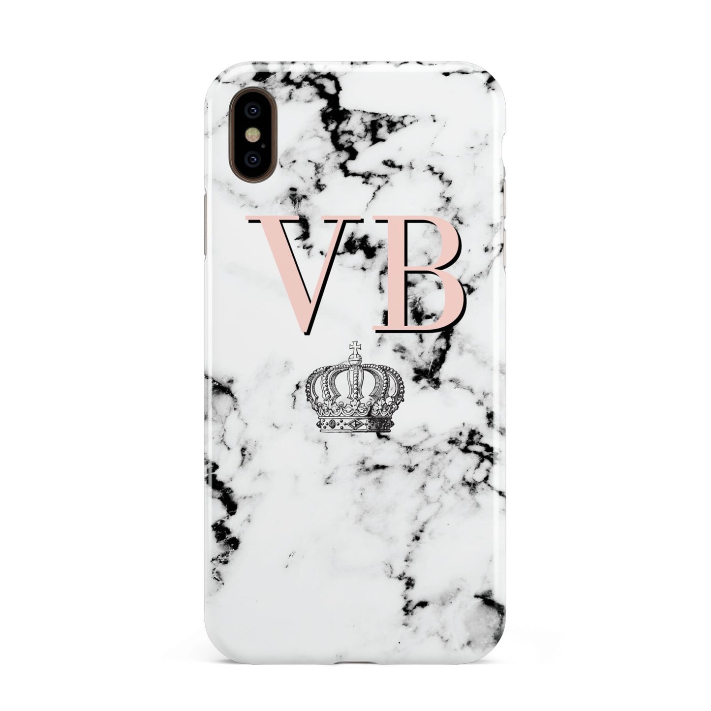 Personalised Coral Initials Marble Crown Apple iPhone Xs Max 3D Tough Case