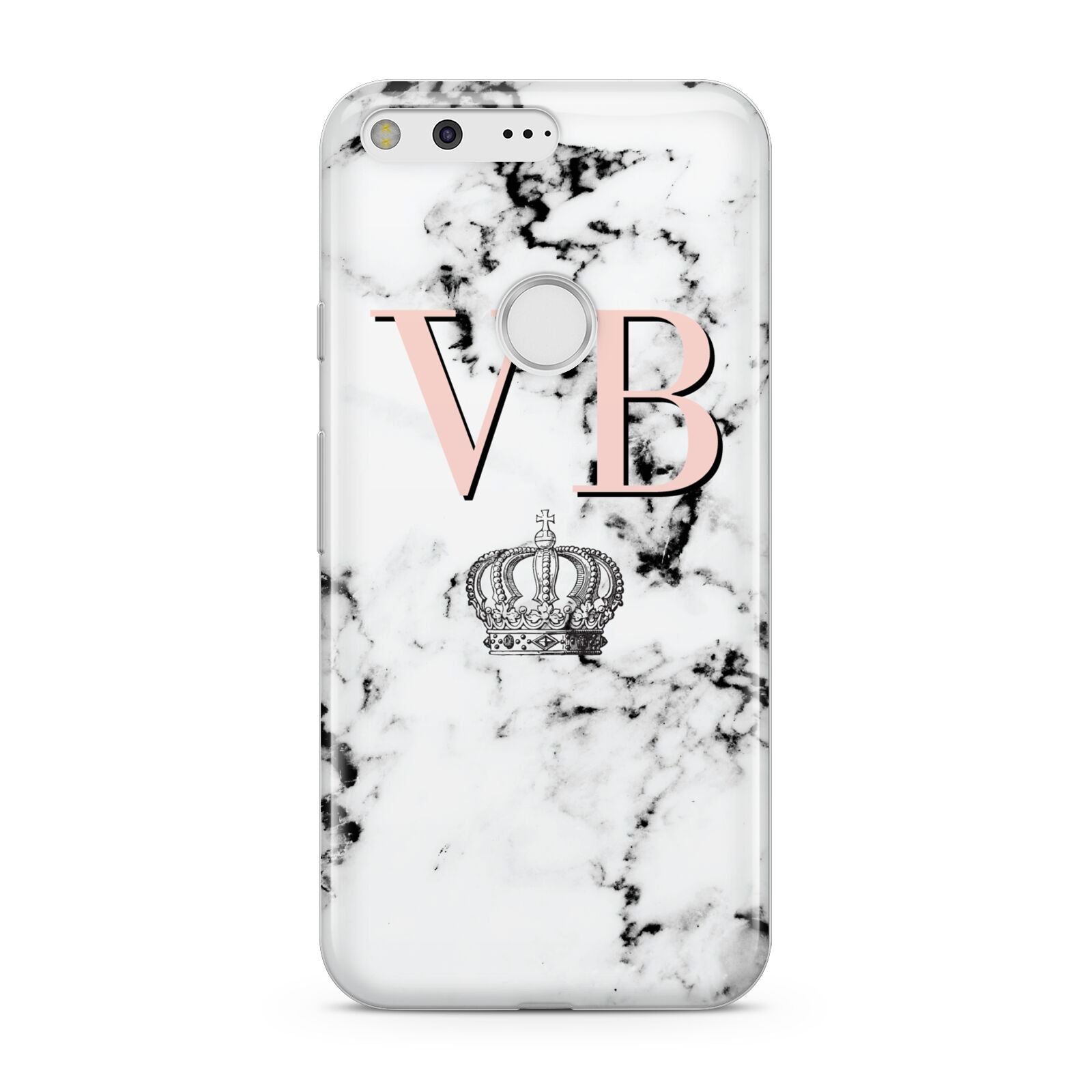 Personalised Coral Initials Marble Crown Google Pixel Case