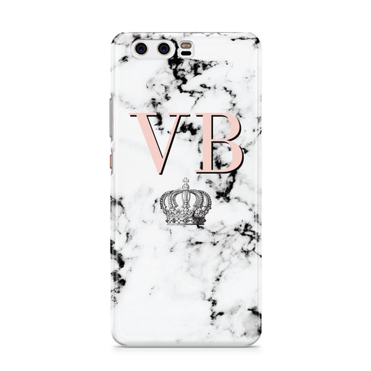 Personalised Coral Initials Marble Crown Huawei P10 Phone Case