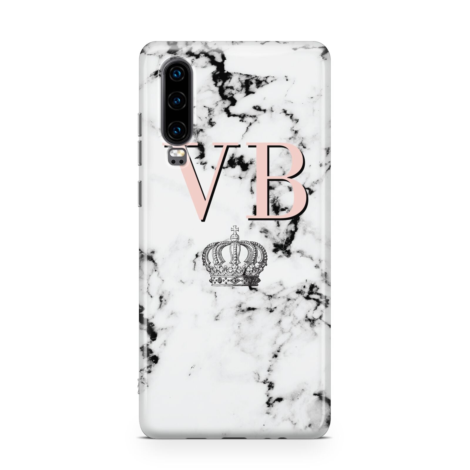 Personalised Coral Initials Marble Crown Huawei P30 Phone Case