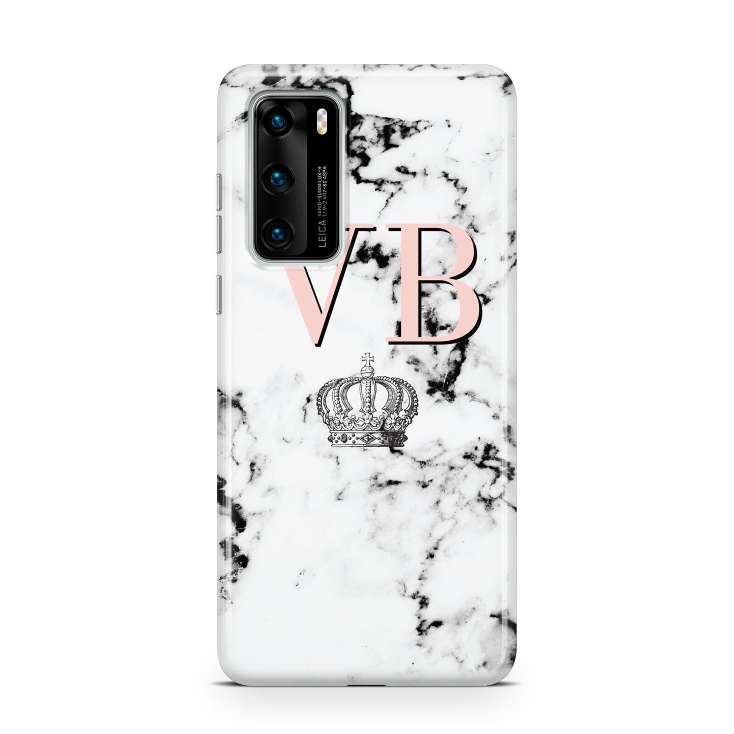 Personalised Coral Initials Marble Crown Huawei P40 Phone Case