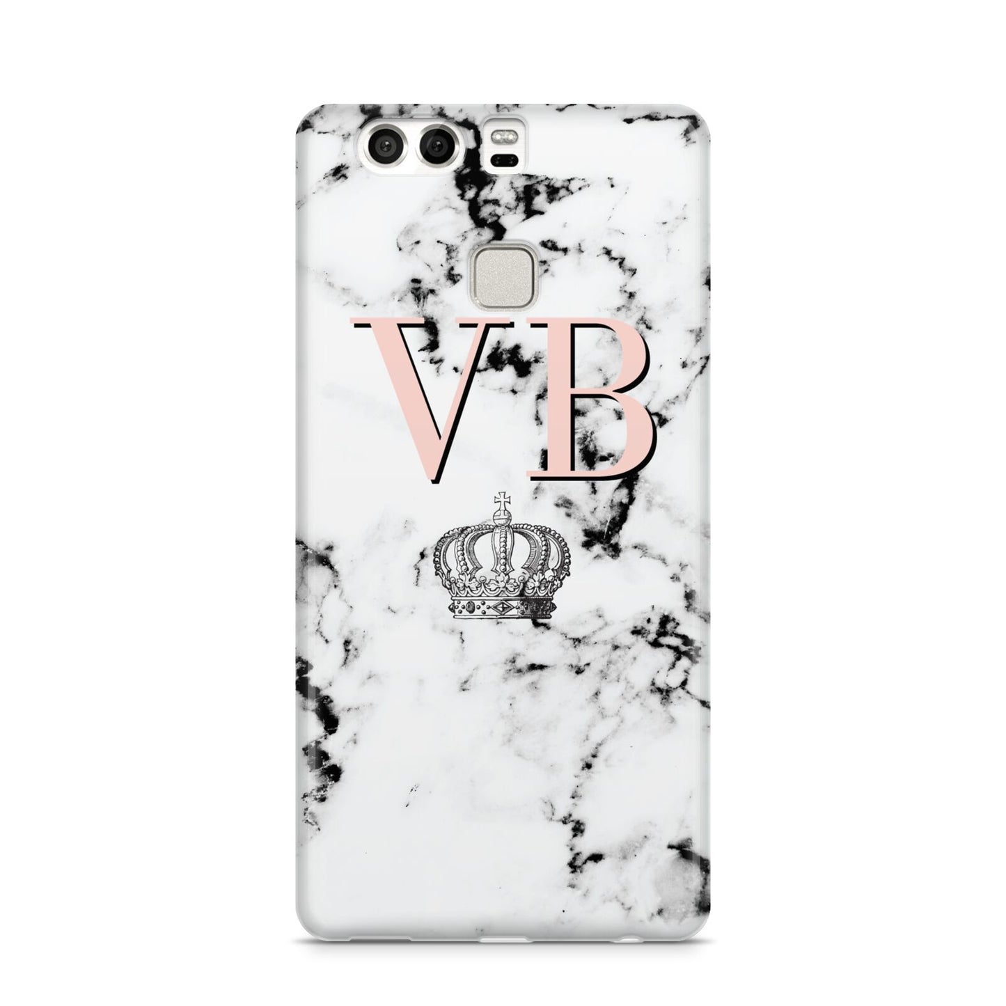 Personalised Coral Initials Marble Crown Huawei P9 Case