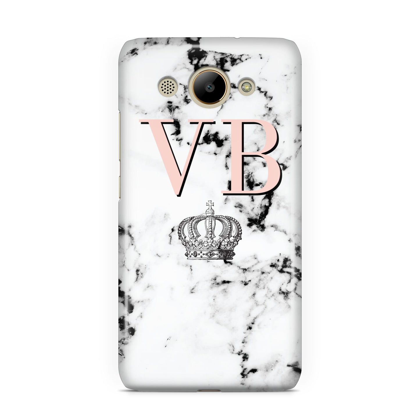 Personalised Coral Initials Marble Crown Huawei Y3 2017